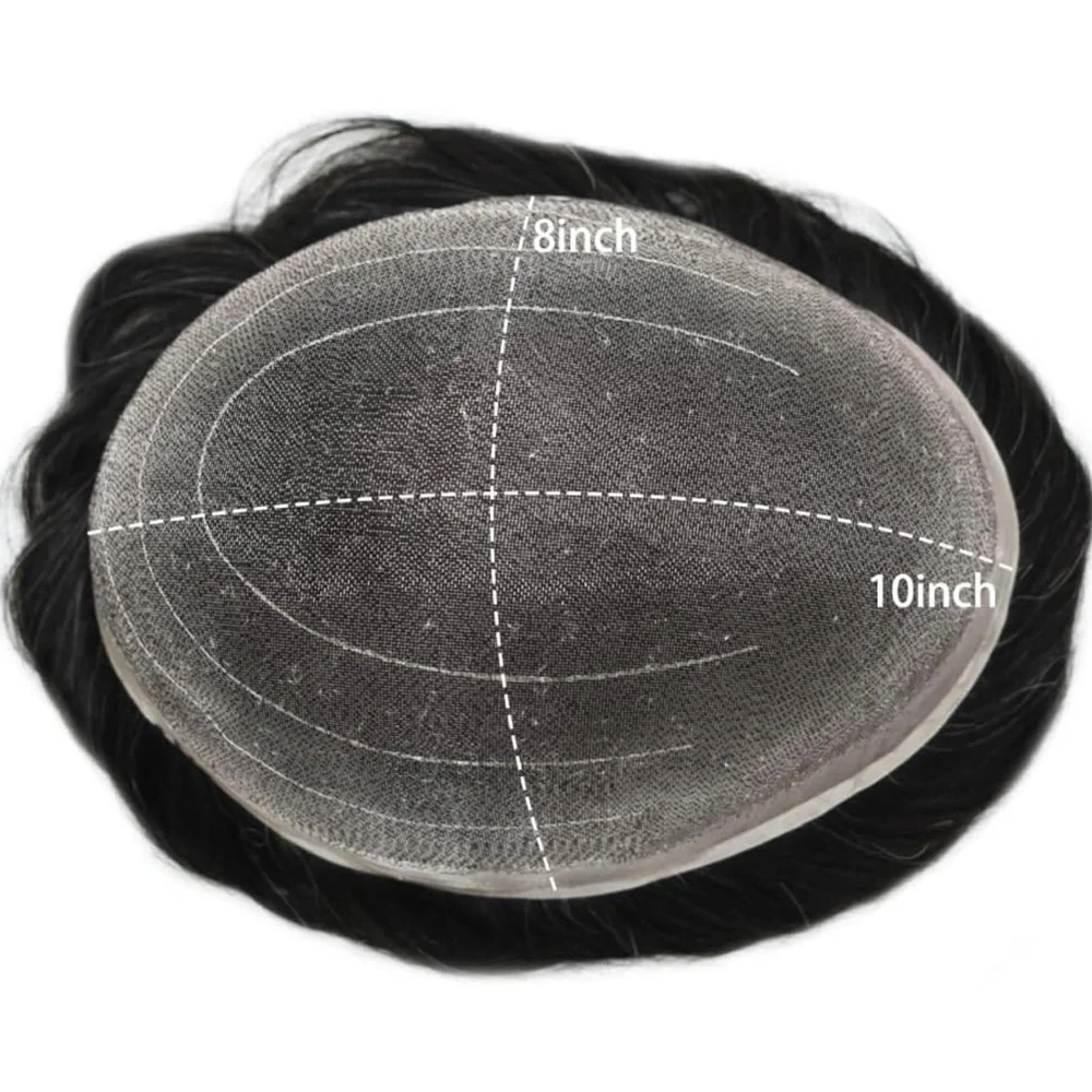 HUMAN HAIR Men’s Hairpiece Breathable Off Black 10% gray hair 100% density